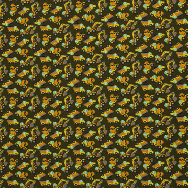 Baumwolljersey Kleine Baufahrzeuge auf Grün/Braun by Swafing